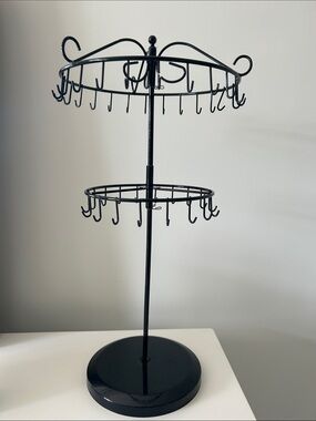 Black Metal Two-Tier Rotating Jewelry Organizer Stand
